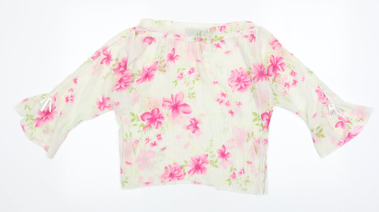 Best Womens Grey Floral Polyester Basic Blouse Size L Off the Shoulder