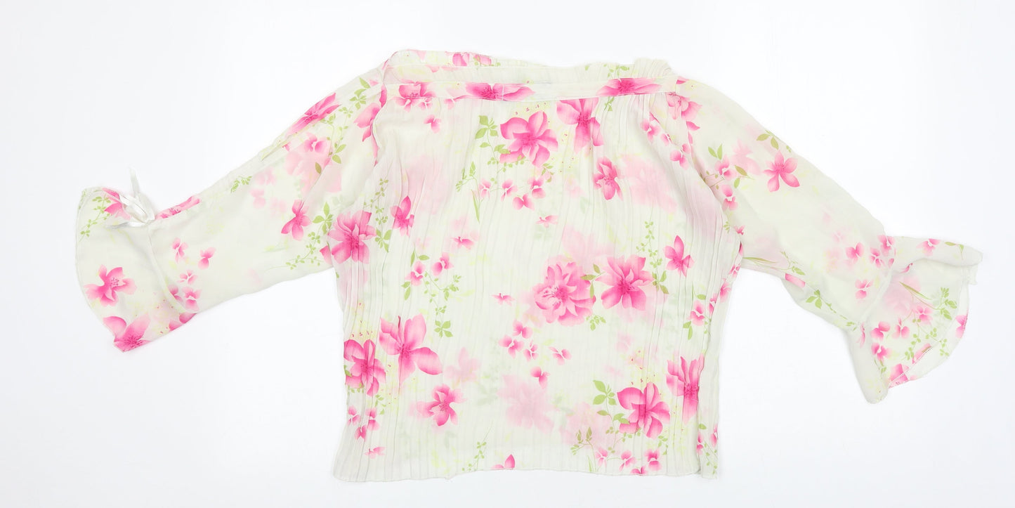 Best Womens Grey Floral Polyester Basic Blouse Size L Off the Shoulder