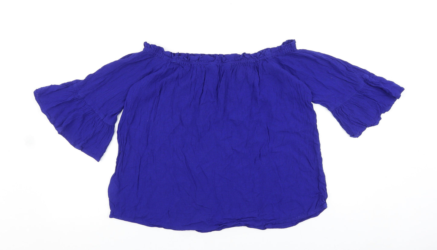 Dorothy Perkins Womens Blue Viscose Cropped Blouse Size 14 Boat Neck