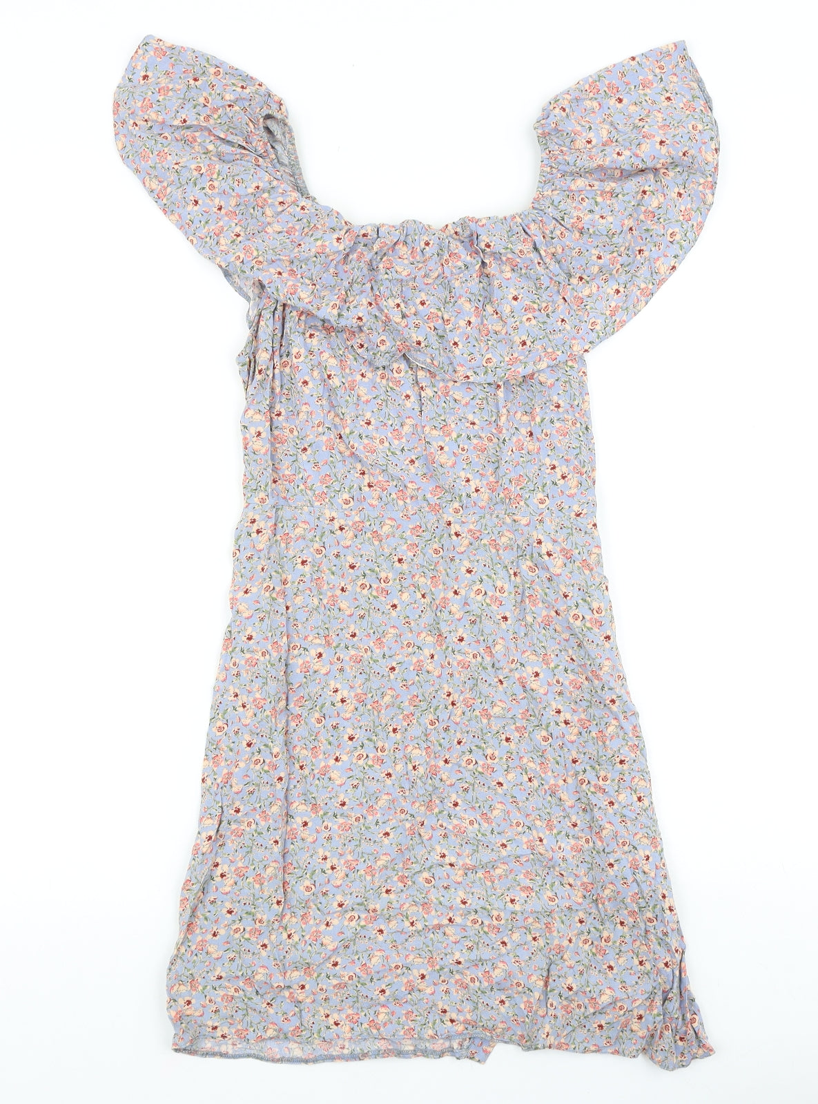 New Look Womens Grey Geometric Viscose A-Line Size 10 Off the Shoulder Button