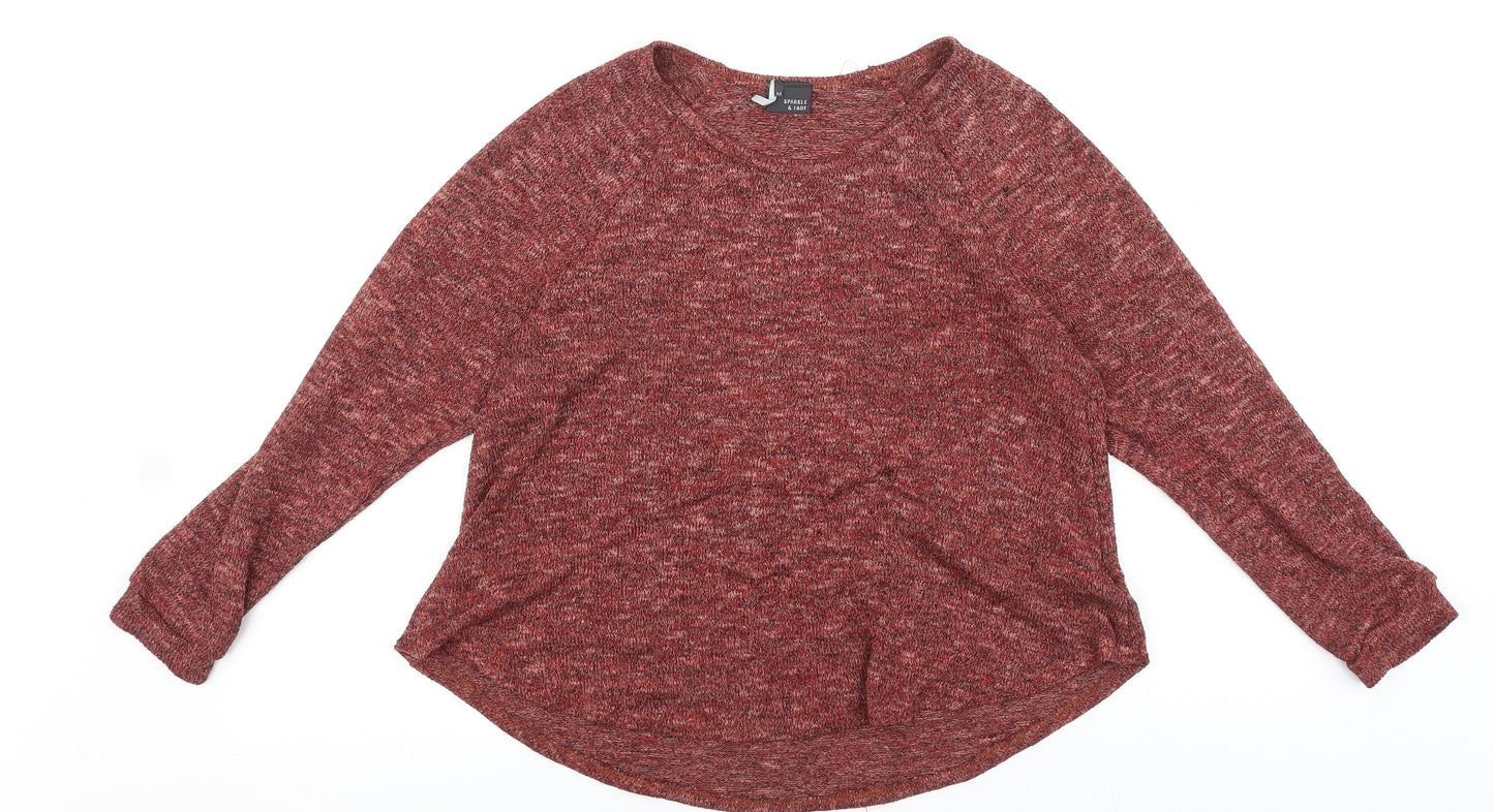 Sparkle & Fade Womens Orange Boat Neck Acrylic Pullover Jumper Size M