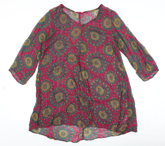 Jnojska Womens Pink Geometric Polyester A-Line Size M V-Neck Pullover
