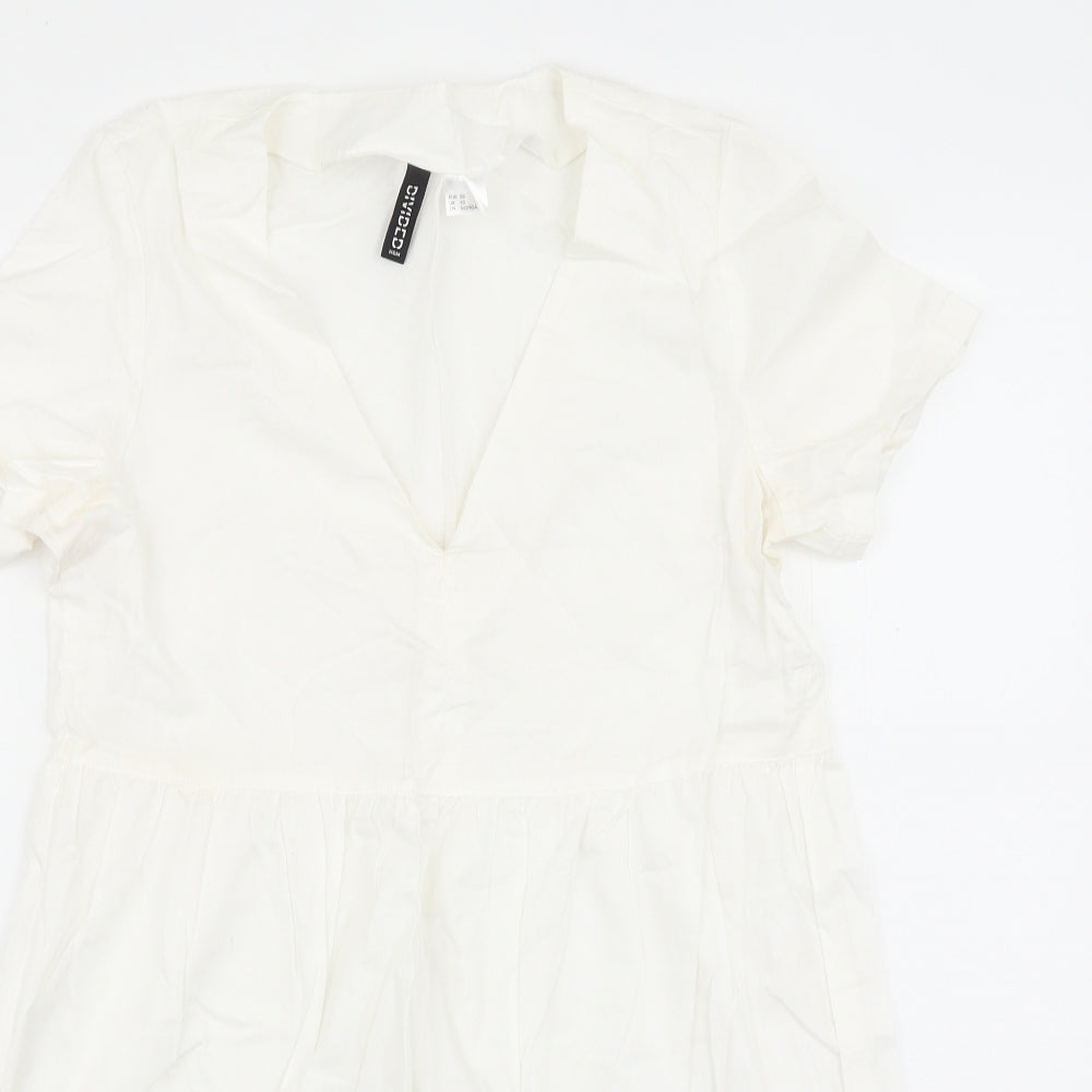 H&M Womens White Viscose A-Line Size S Collared Pullover