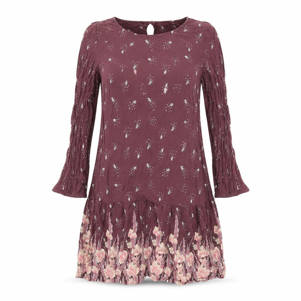 Marks and Spencer Womens Purple Floral Viscose Fit & Flare Size 10 Round Neck Button