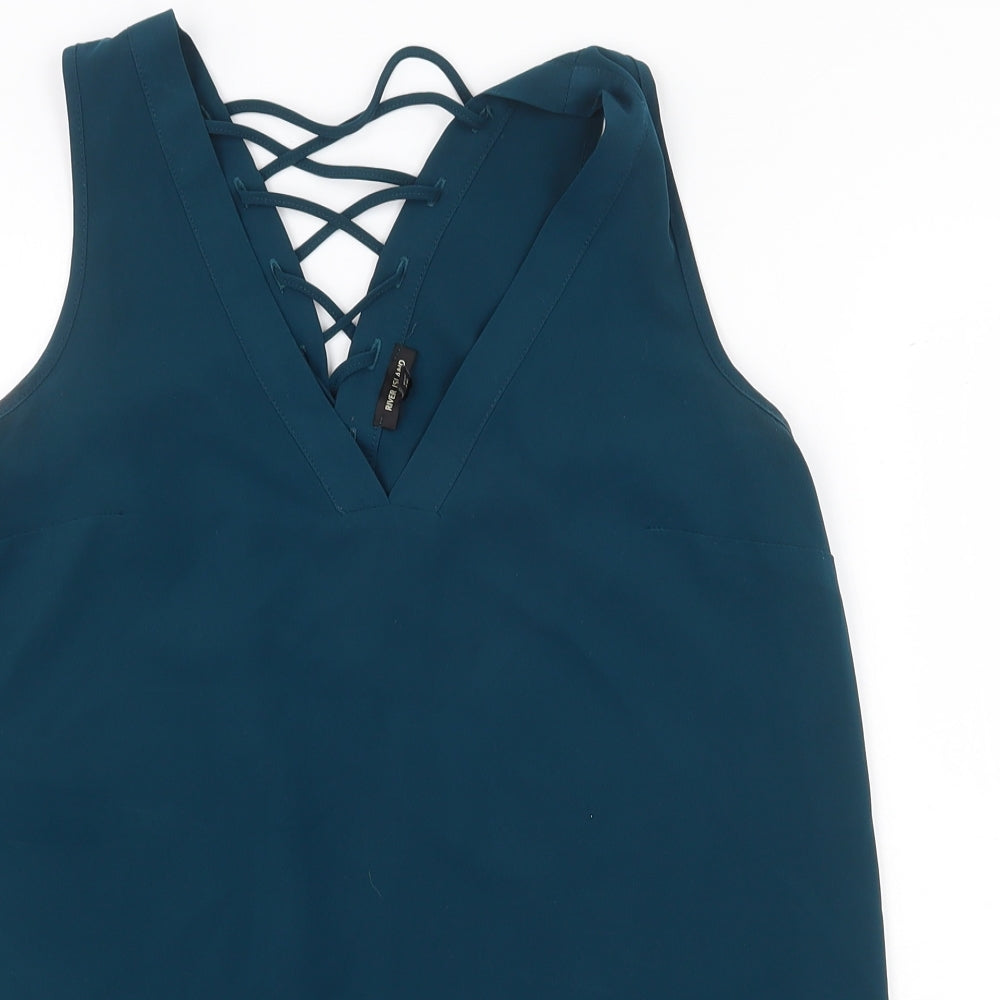 River Island Womens Green Polyester Basic Tank Size 10 V-Neck