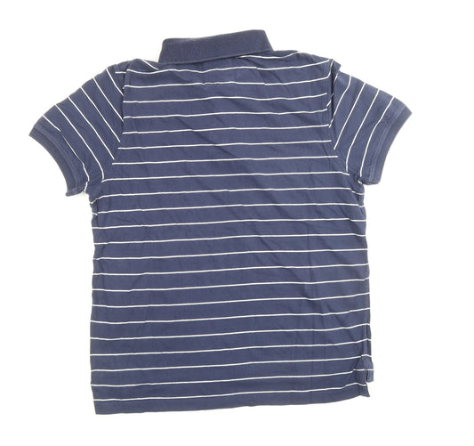 Racing Green Mens Blue Striped 100% Cotton Polo Size L Collared Button
