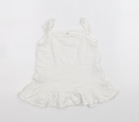 River Island Girls White 100% Cotton Basic Tank Size 3-4 Years Square Neck Pullover