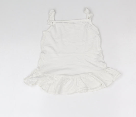 River Island Girls White 100% Cotton Basic Tank Size 3-4 Years Square Neck Pullover