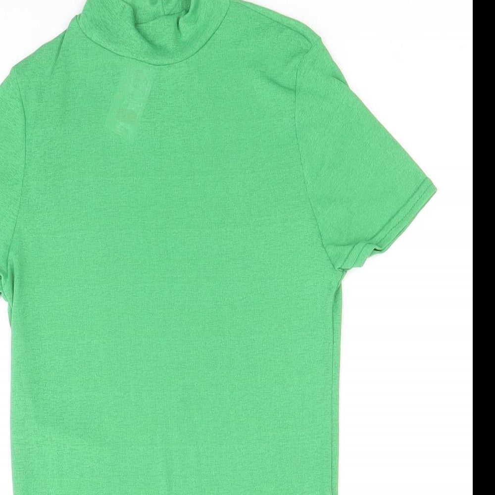 River Island Womens Green Polyester Basic T-Shirt Size 10 Mock Neck