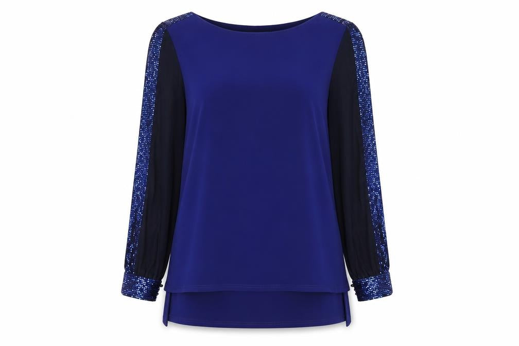 Tia Womens Blue Polyester Basic Blouse Size 10 Round Neck