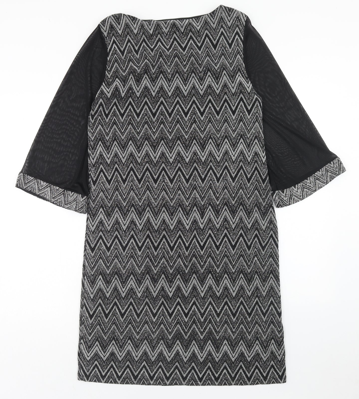 M&Co Womens Black Geometric Nylon Shift Size 14 Round Neck Pullover