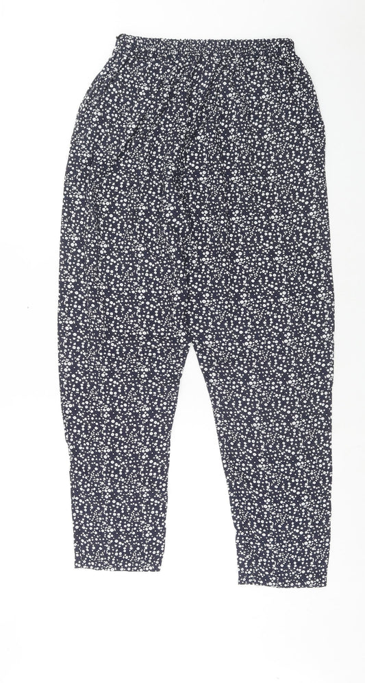 Preworn Womens Blue Geometric Viscose Bloomer Trousers Size S Regular Drawstring