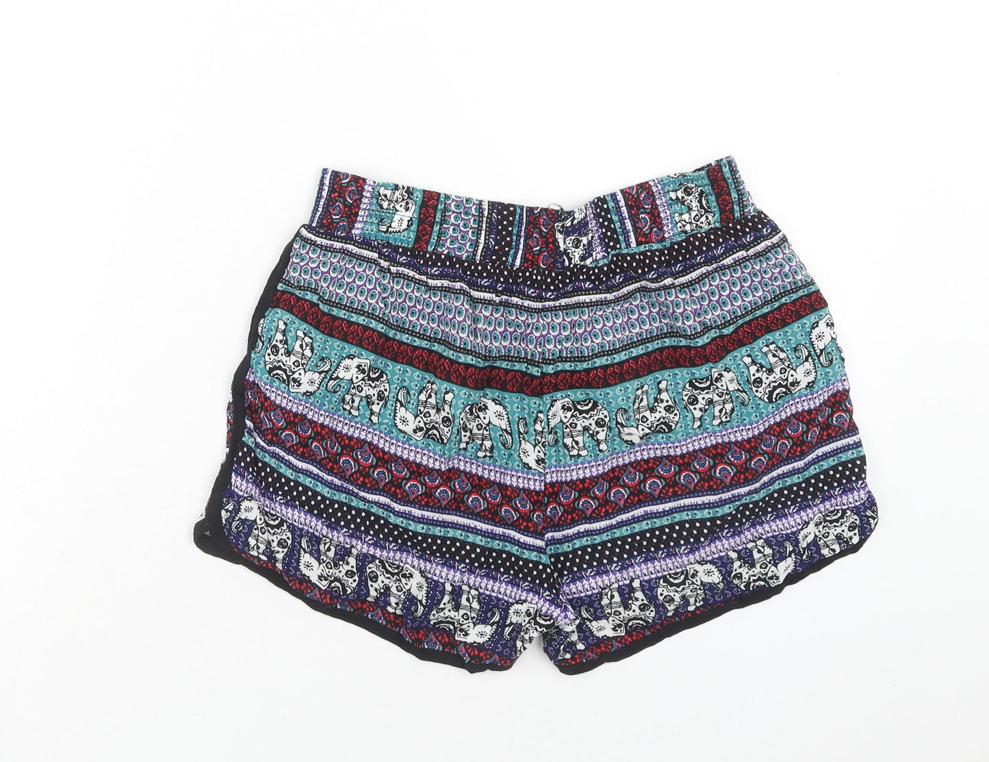 Preworn Womens Multicoloured Geometric Polyester Hot Pants Shorts Size M Regular Drawstring