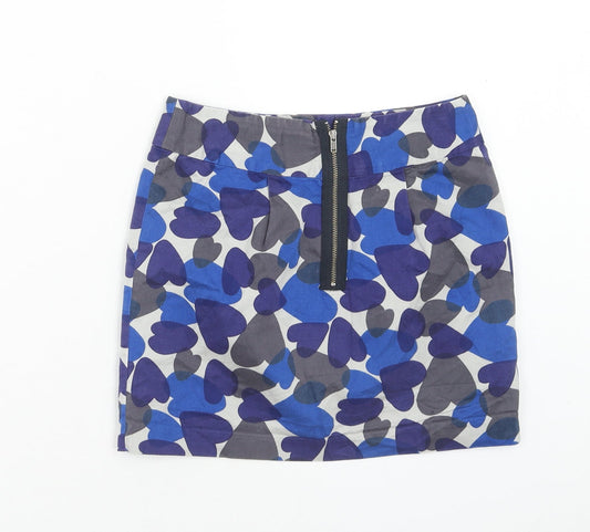 Johnie B Womens Blue Geometric Polyester Bandage Skirt Size 24 in Zip - Heart Pattern