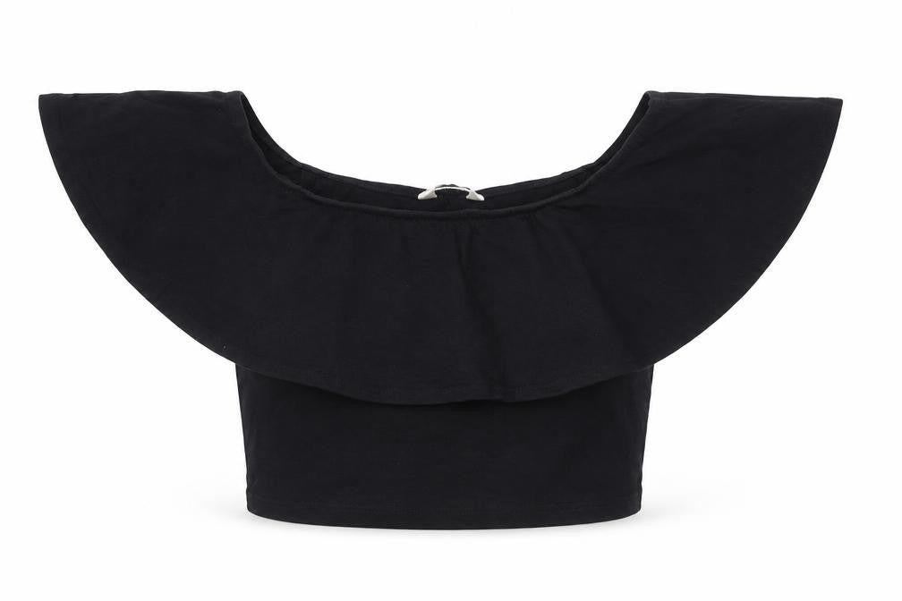 Miss Selfridge Womens Black Cotton Cropped T-Shirt Size 8 Off the Shoulder