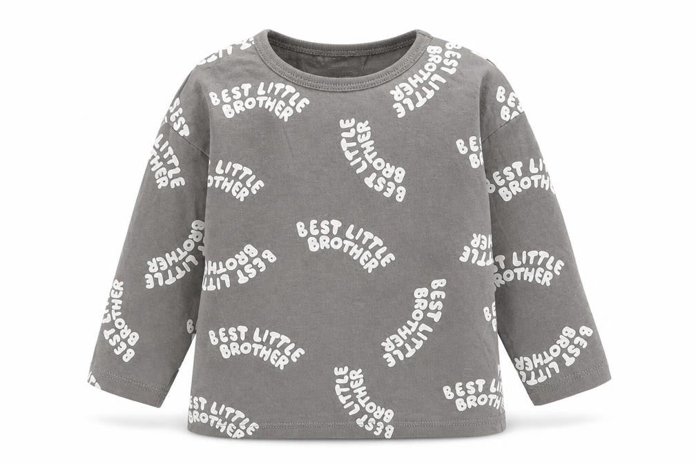 H&M Boys Grey Geometric Cotton Basic T-Shirt Size 9-12 Months Round Neck Button - Best Little Brother