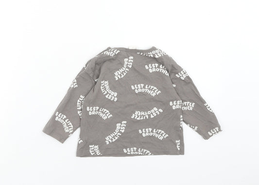 H&M Boys Grey Geometric Cotton Basic T-Shirt Size 9-12 Months Round Neck Button - Best Little Brother