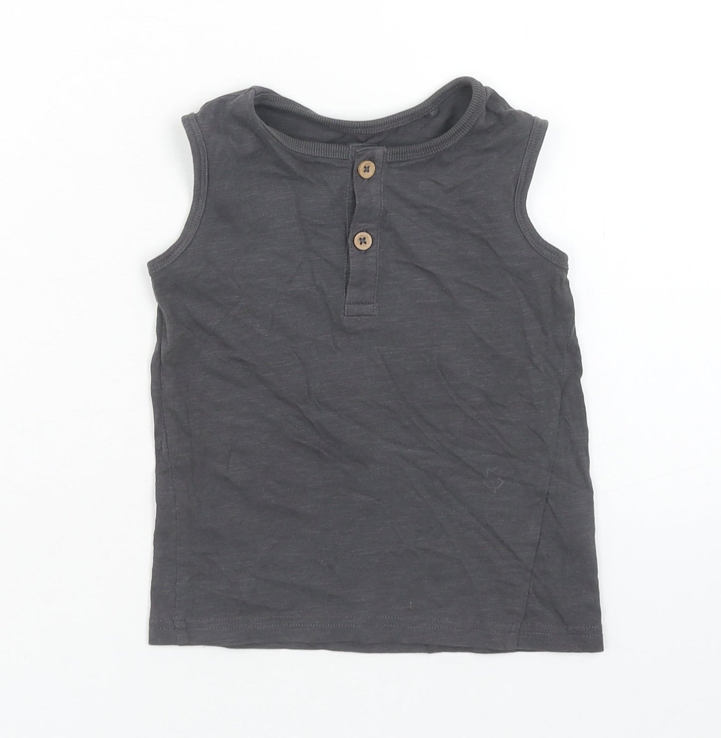 George Boys Grey Cotton Basic Tank Size 2 Years Round Neck Pullover