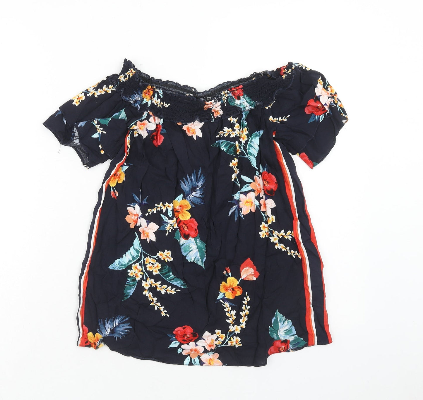 Dorothy Perkins Womens Blue Floral Viscose Basic Blouse Size 8 Boat Neck