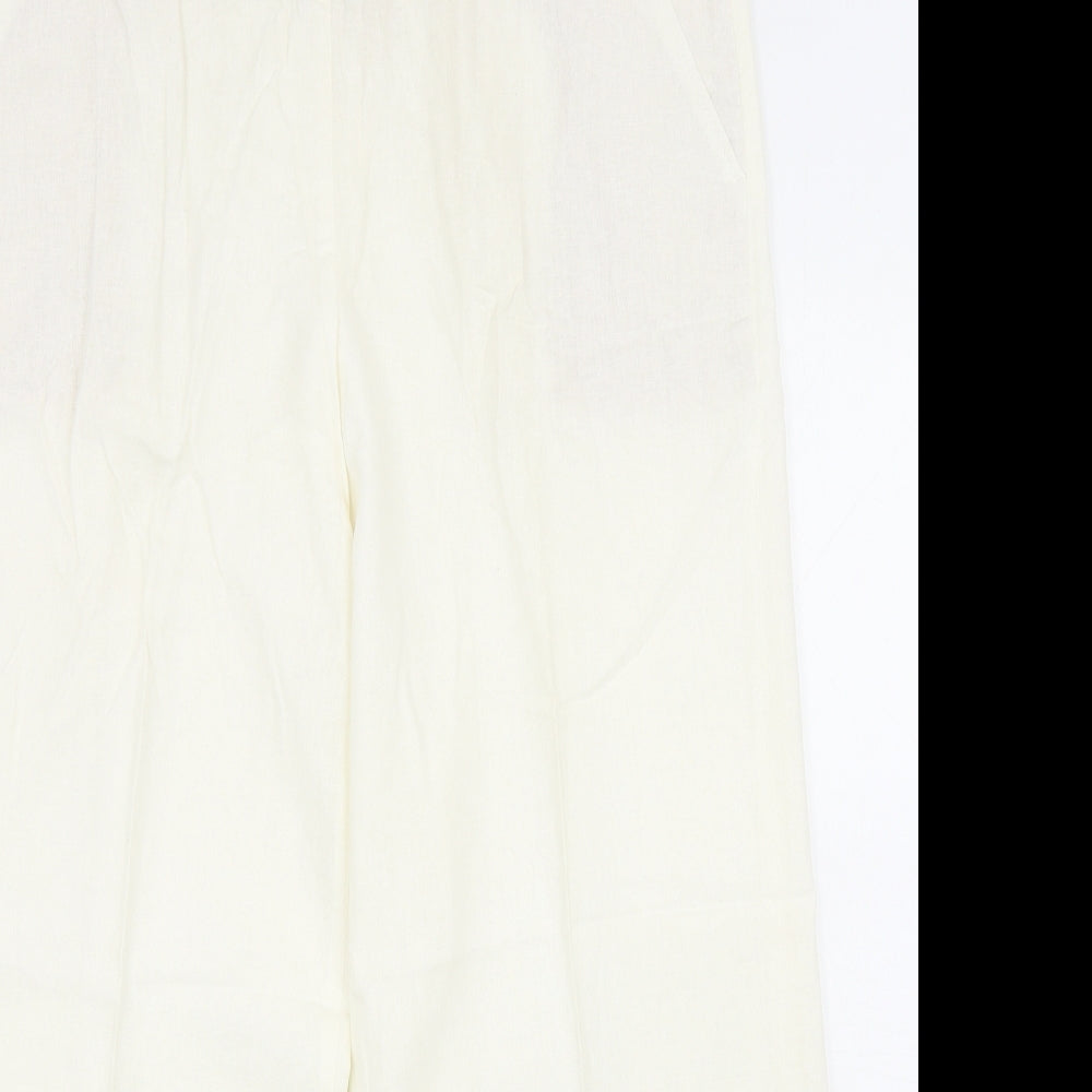 Marks Womens Ivory Linen Capri Trousers Size 18 Regular Zip