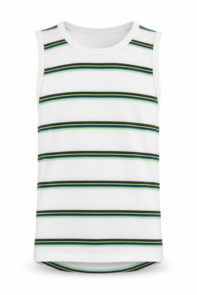 Next Boys White Striped Cotton Basic Tank Size 10 Years Scoop Neck Pullover
