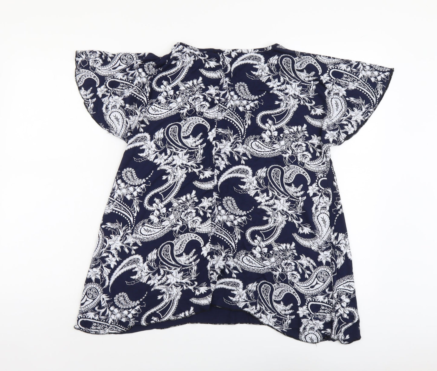Style Plus Womens Blue Geometric Viscose Basic T-Shirt Size M Round Neck