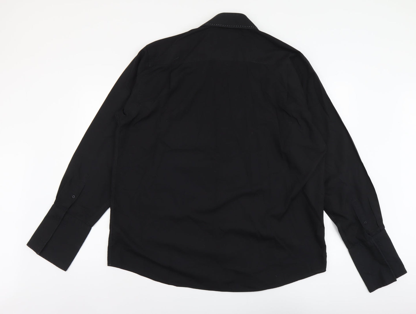 Burton Mens Black Cotton Button-Up Size 18 Collared Button