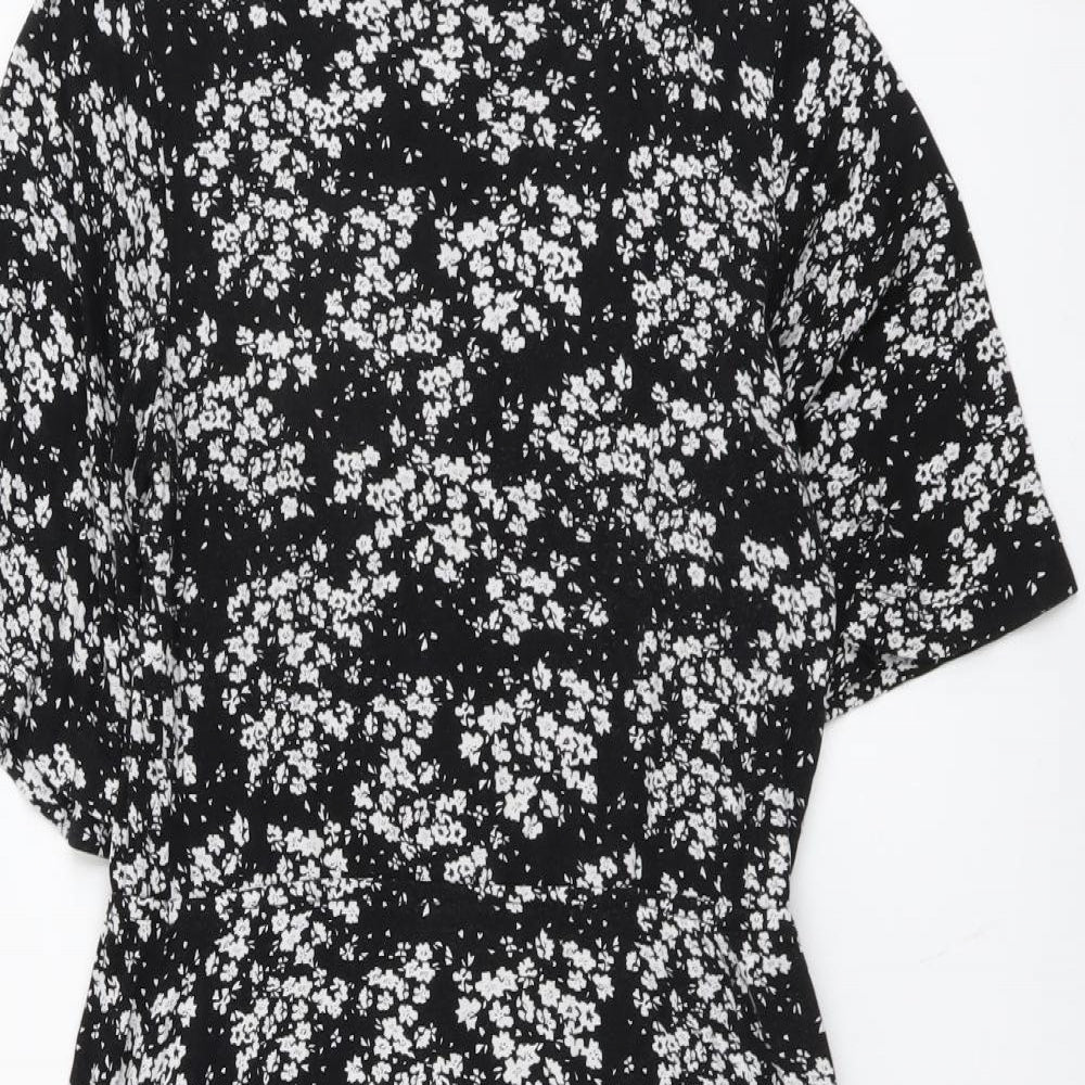 Peacocks Womens Black Floral Viscose A-Line Size 10 Mock Neck Button