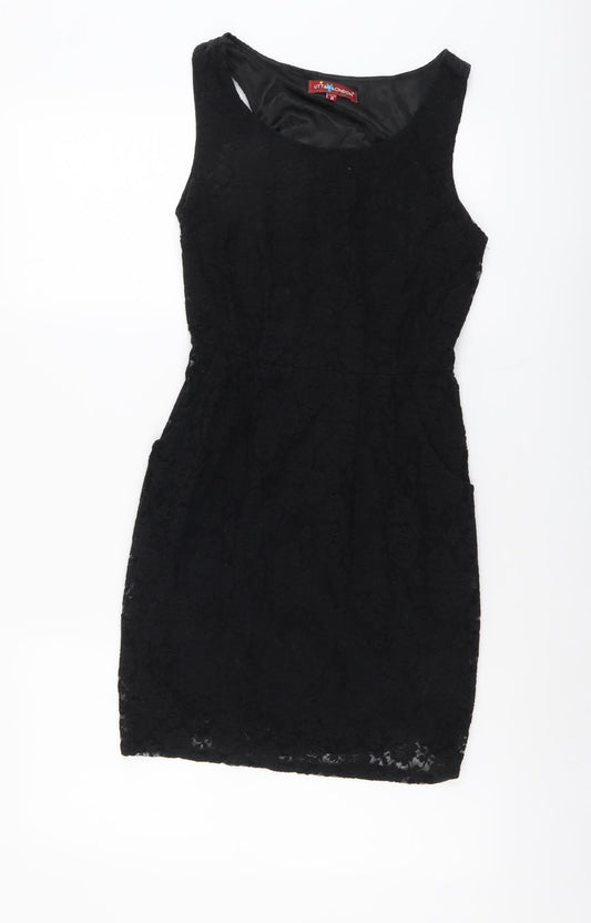 Uttam London Womens Black Geometric Polyester A-Line Size 8 Scoop Neck Pullover