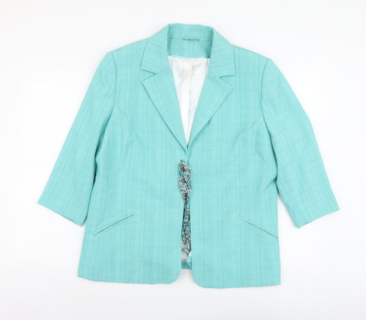 Anna Rose Womens Blue Geometric Overcoat Blazer Size 18 Hook & Eye