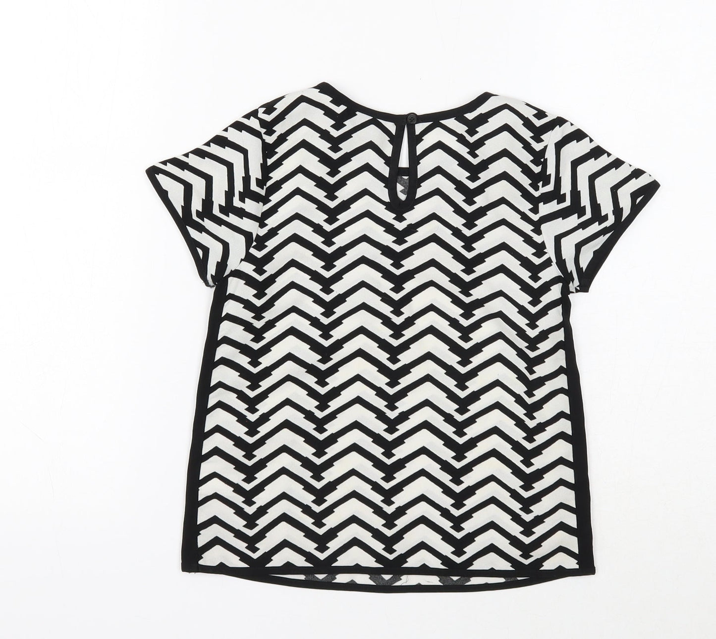 NEXT Girls White Geometric Polyester Basic Blouse Size 6 Years Round Neck Button