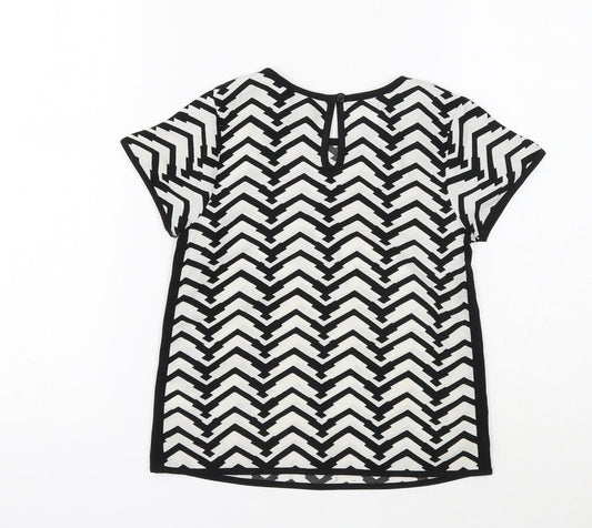NEXT Girls White Geometric Polyester Basic Blouse Size 6 Years Round Neck Button