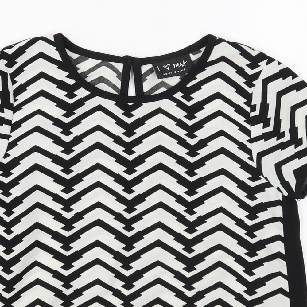 NEXT Girls White Geometric Polyester Basic Blouse Size 6 Years Round Neck Button