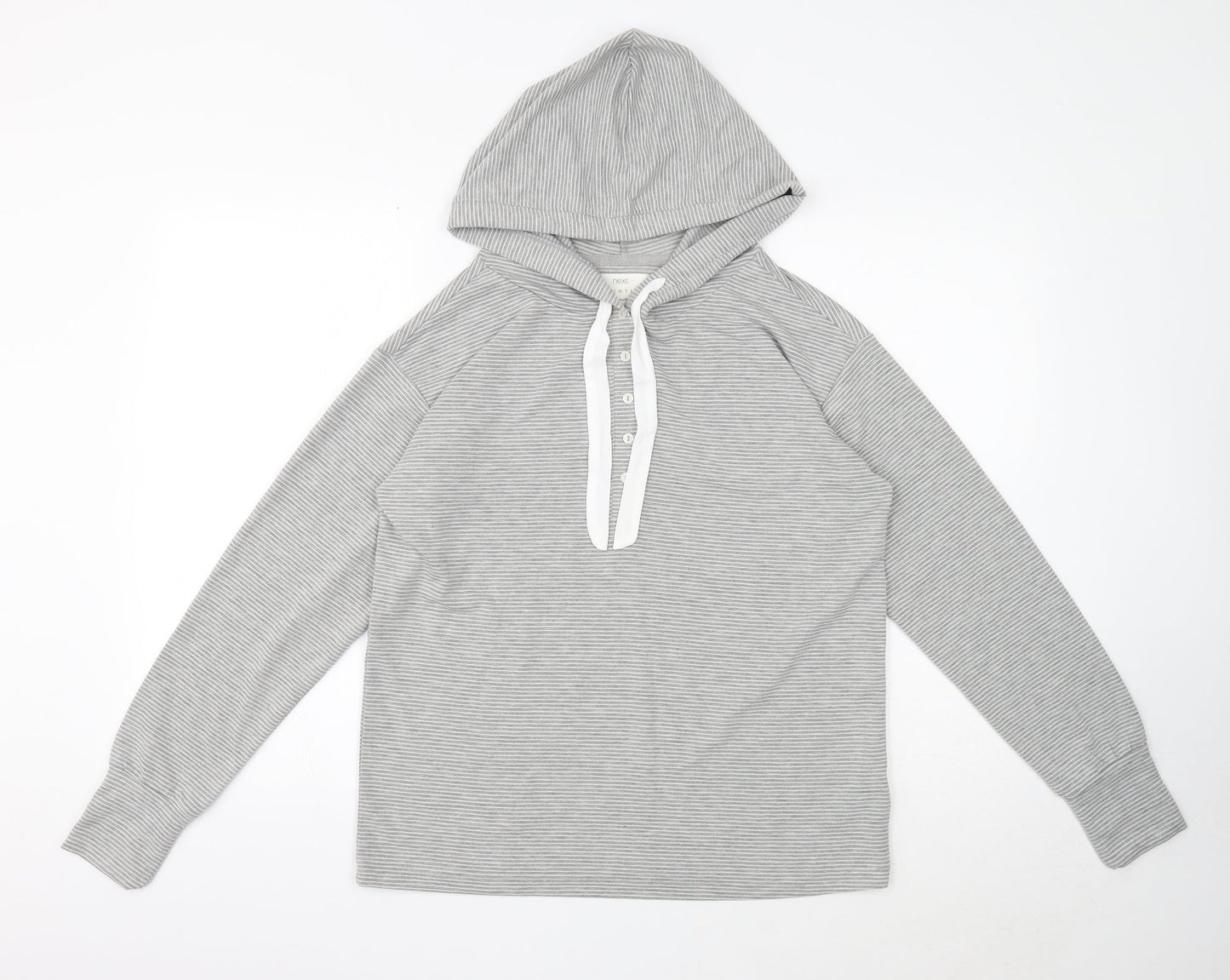 NEXT Womens Grey Striped Polyester Pullover Hoodie Size S Button