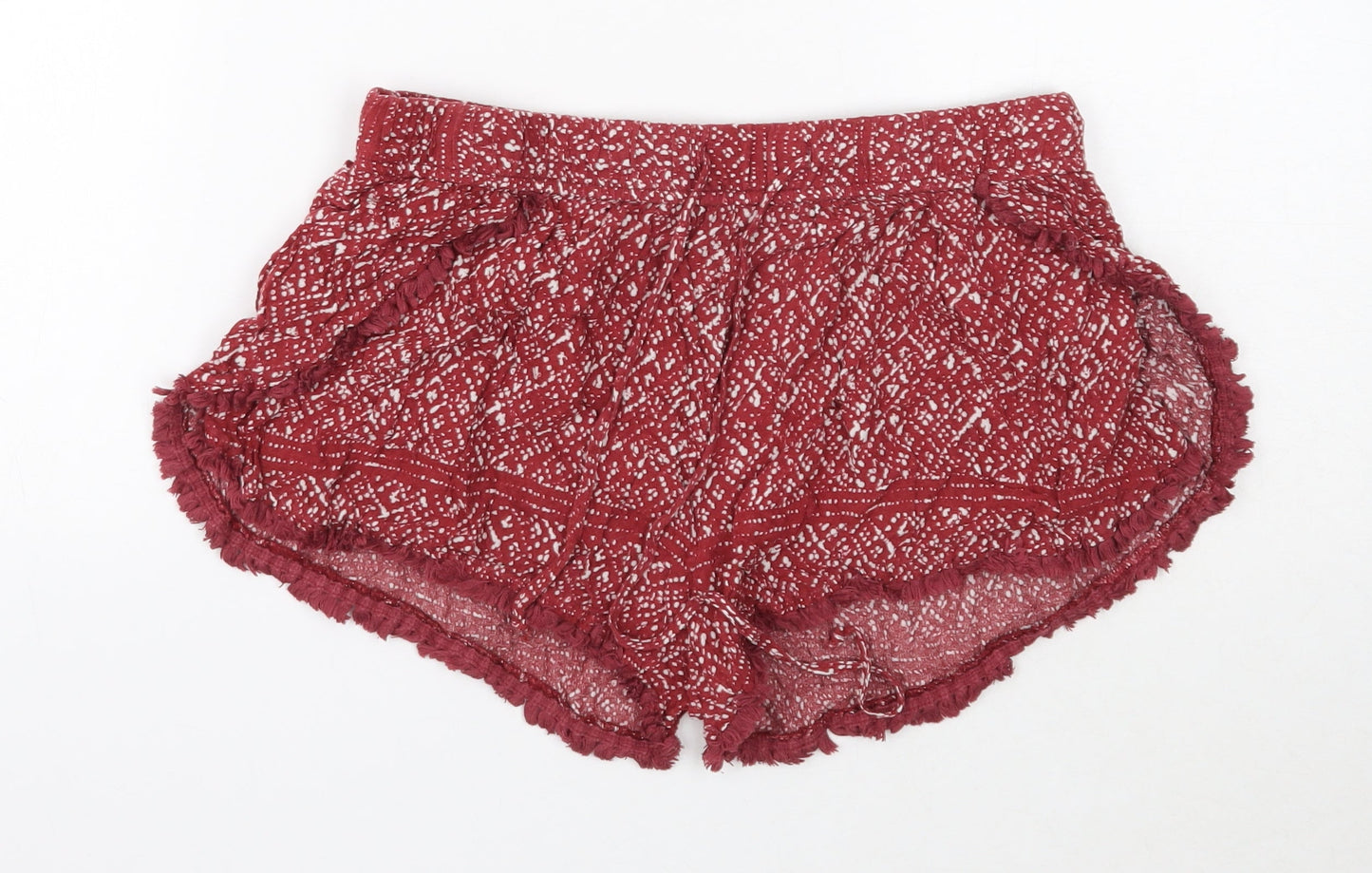 Ecote Womens Red Geometric Viscose Hot Pants Shorts Size M Regular Pull On