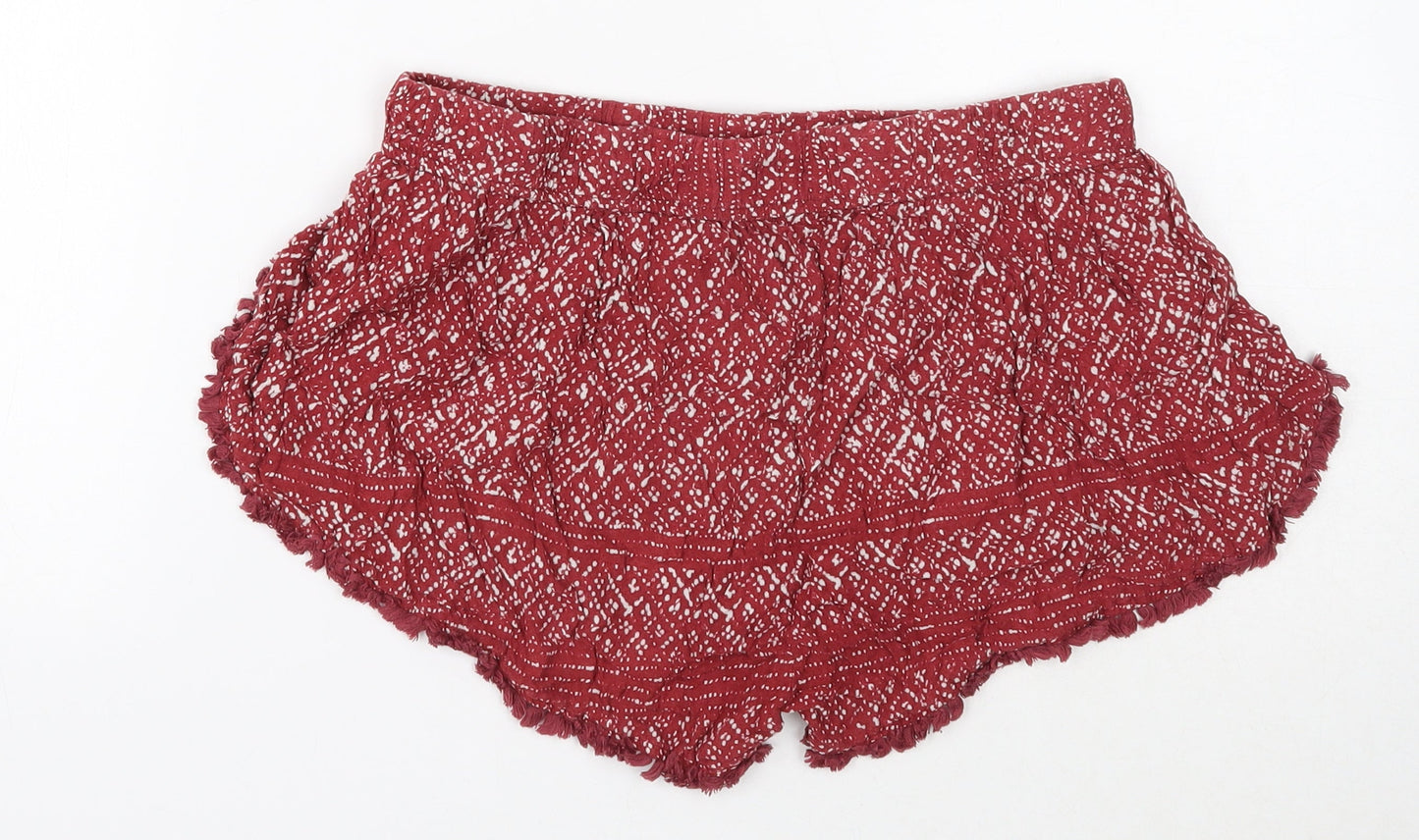 Ecote Womens Red Geometric Viscose Hot Pants Shorts Size M Regular Pull On