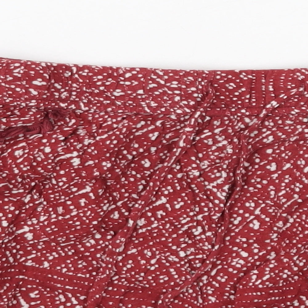 Ecote Womens Red Geometric Viscose Hot Pants Shorts Size M Regular Pull On