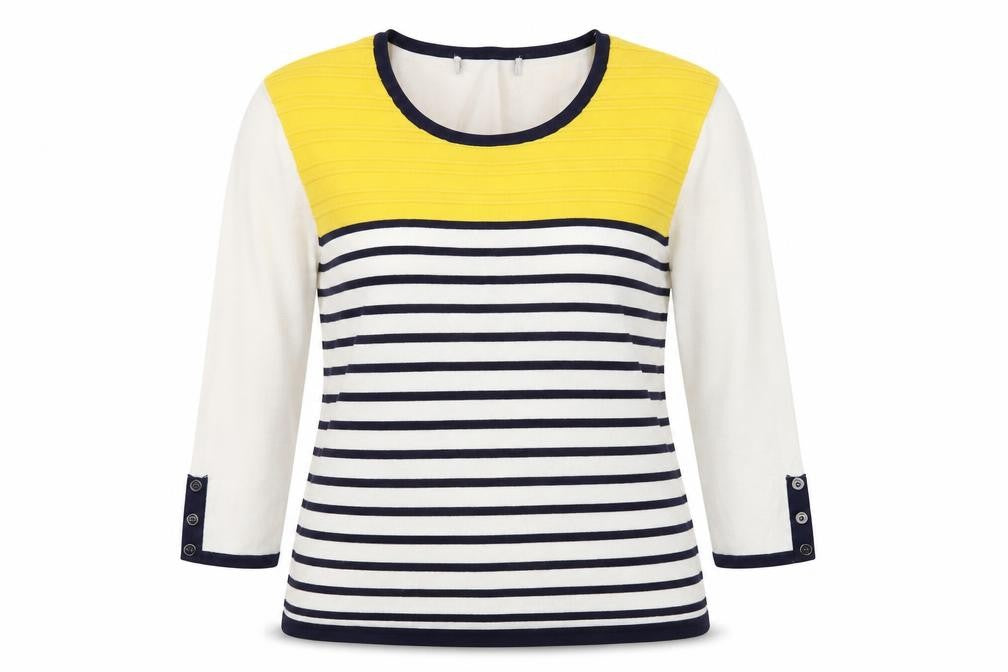 Preworn Womens White Scoop Neck Striped Viscose Pullover Jumper Size L - Size L-XL