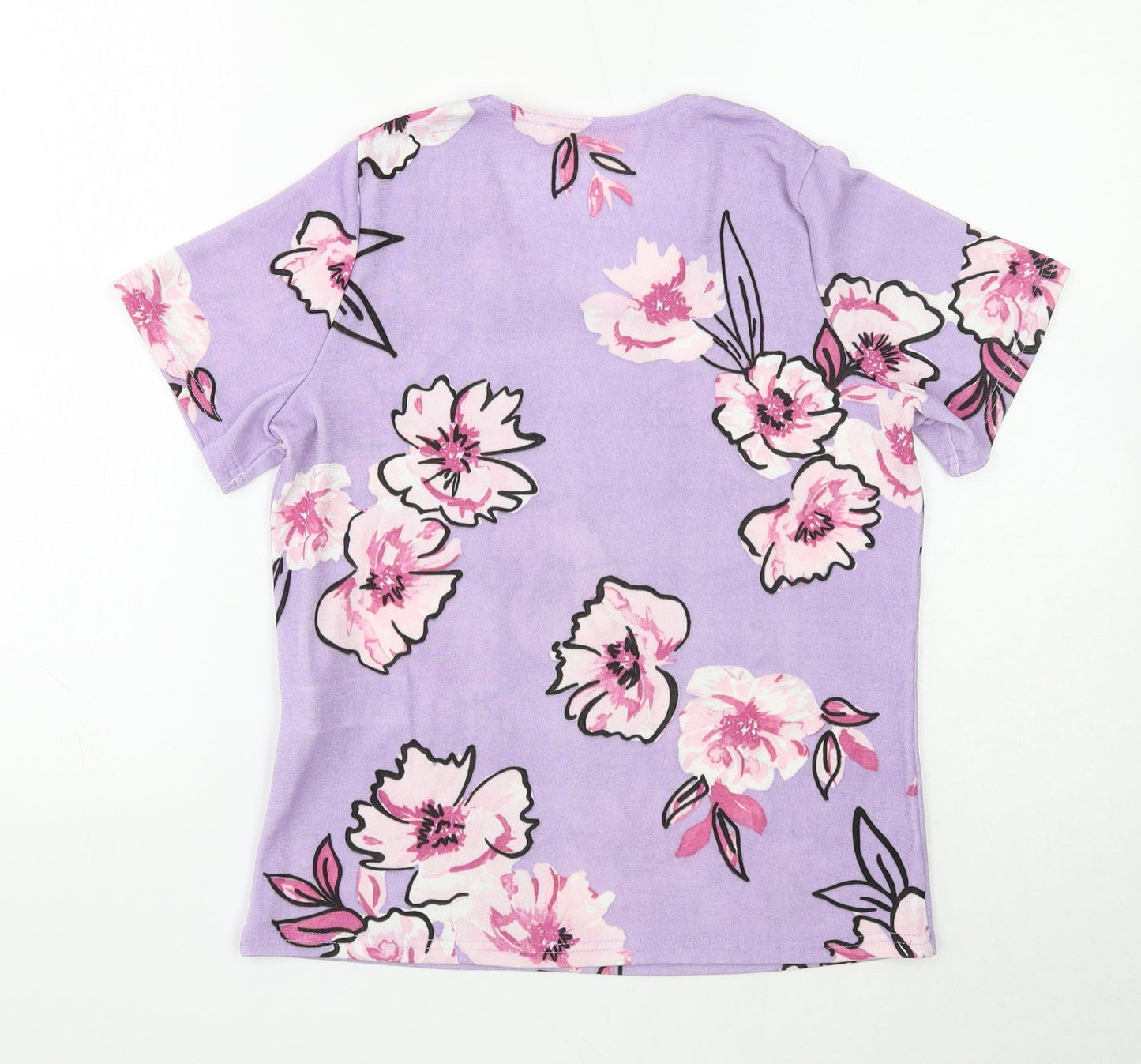 Julipa Womens Purple Floral Polyester Basic T-Shirt Size 8 Round Neck