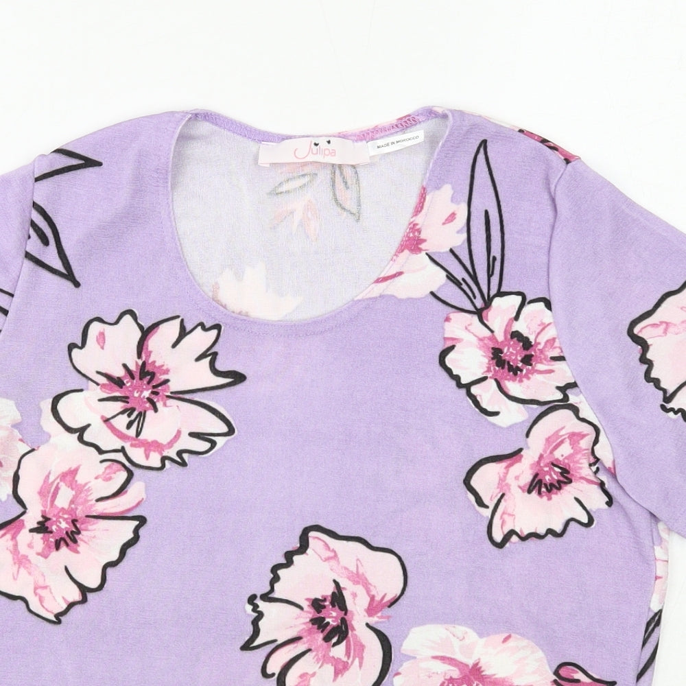 Julipa Womens Purple Floral Polyester Basic T-Shirt Size 8 Round Neck