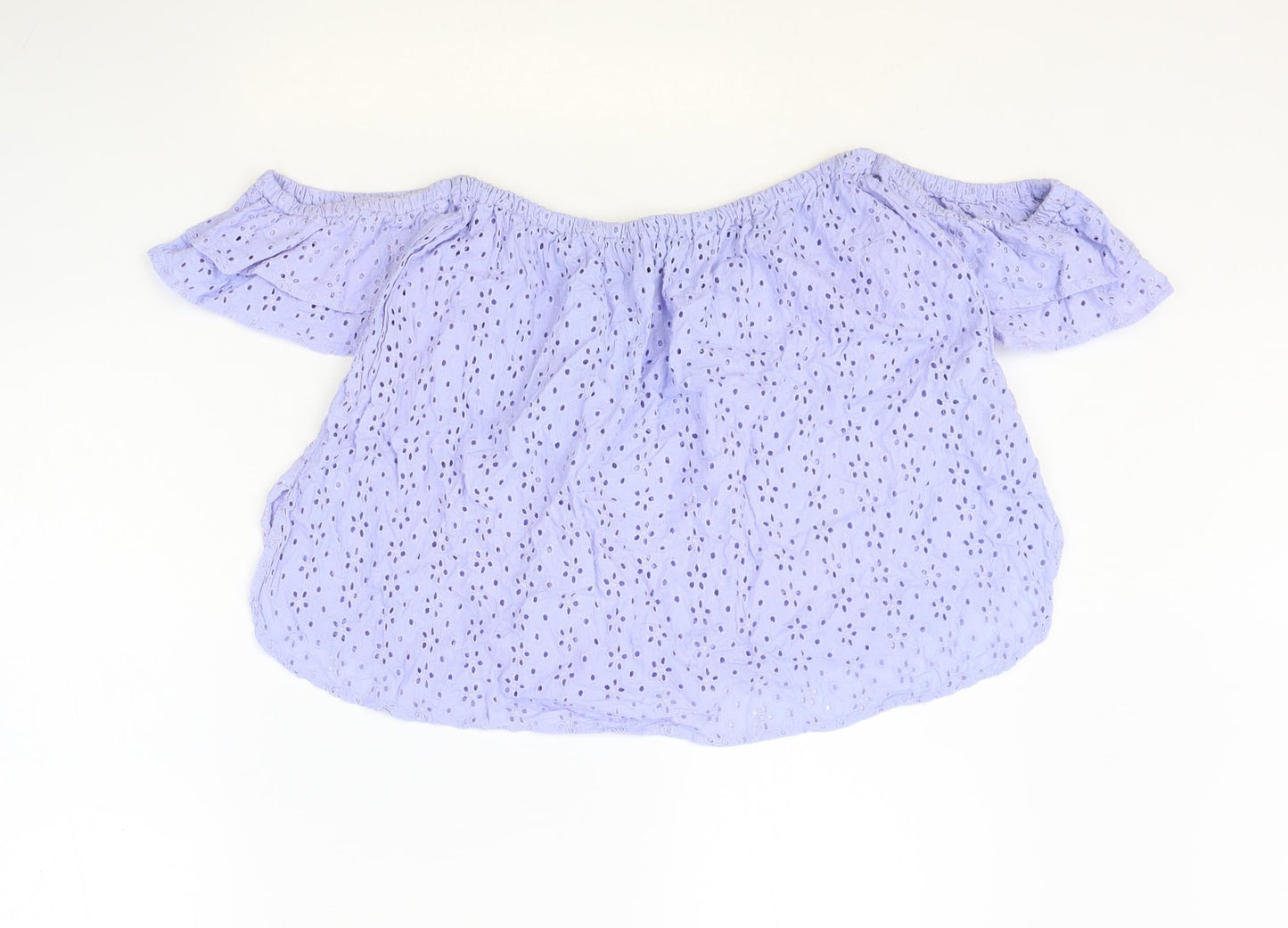 ASOS Womens Blue Floral 100% Cotton Basic Blouse Size 8 Boat Neck