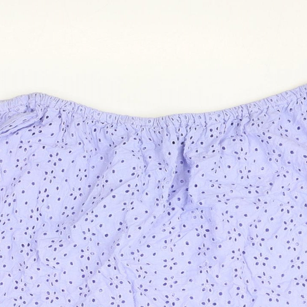 ASOS Womens Blue Floral 100% Cotton Basic Blouse Size 8 Boat Neck