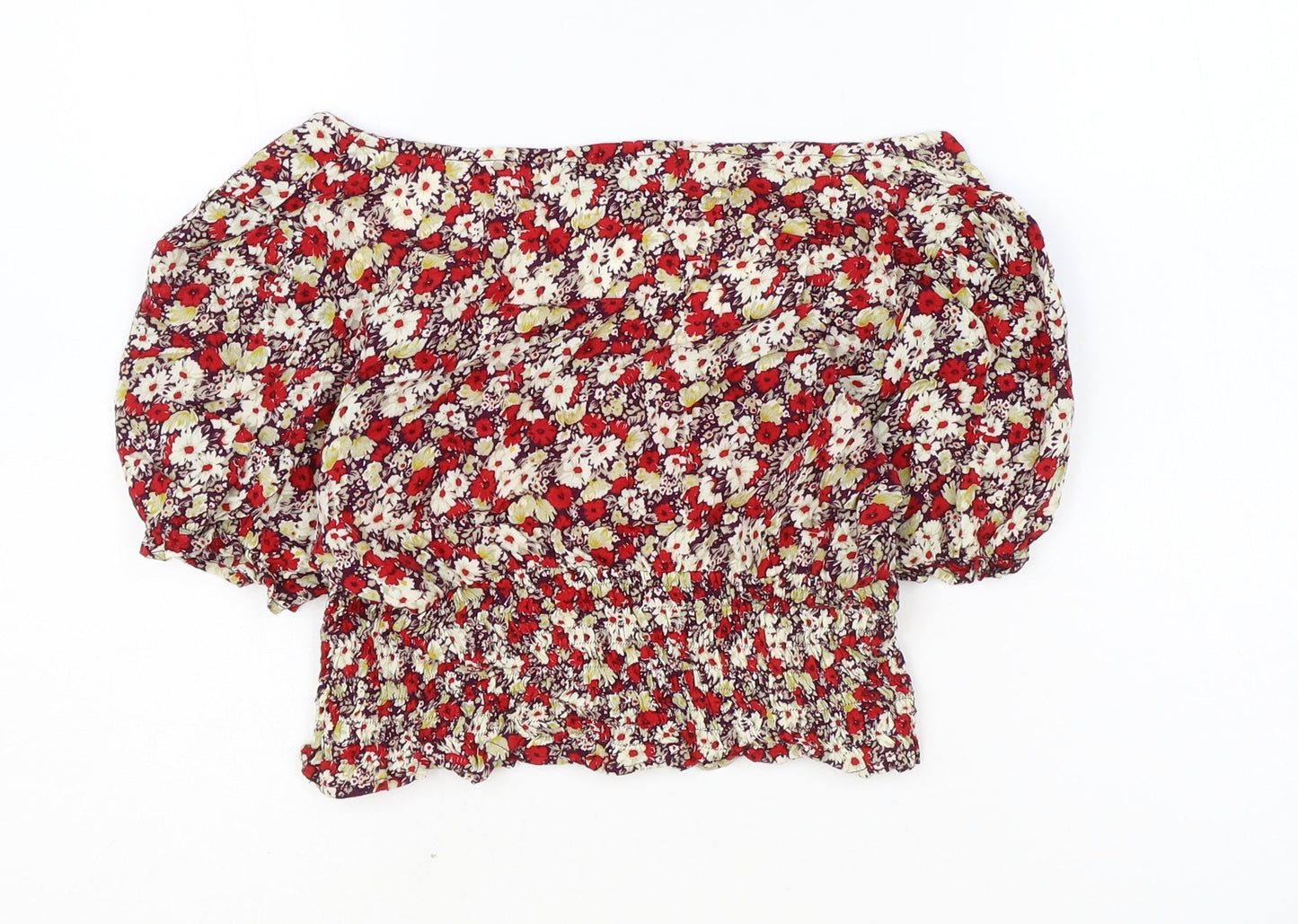 Motel Womens Multicoloured Geometric Viscose Cropped T-Shirt Size S Square Neck