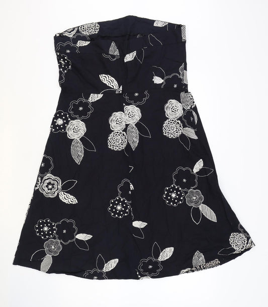 Etam Womens Black Floral 100% Cotton A-Line Size 18 Off the Shoulder Zip - Bandeau Top