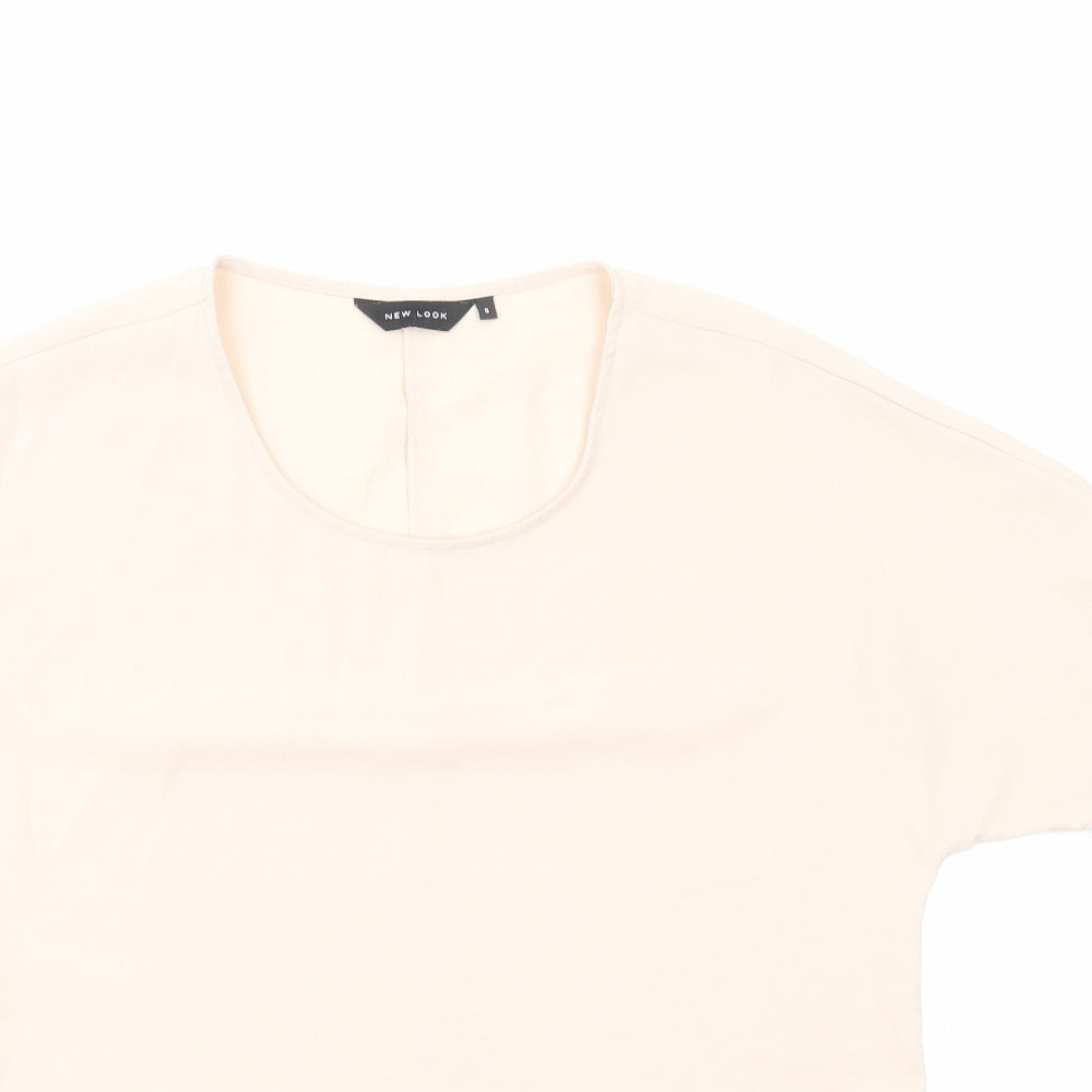 New Look Womens Pink Polyester Basic T-Shirt Size 8 Round Neck
