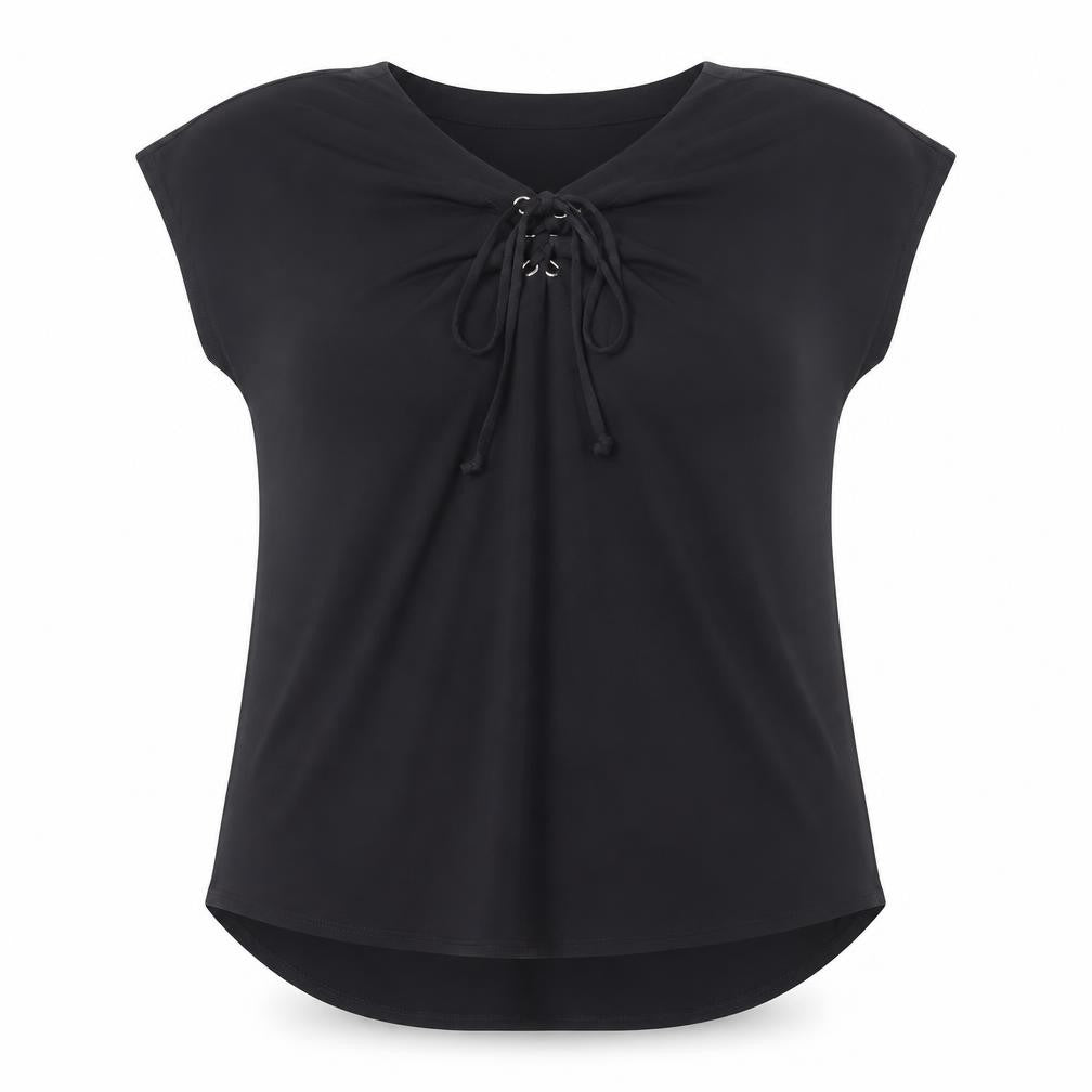 Ellen Tracy Womens Black Viscose Basic Blouse Size L V-Neck