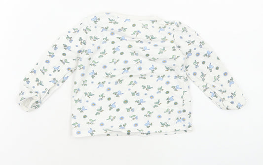 TU Girls White Floral Cotton Basic T-Shirt Size 6-9 Months Round Neck Pullover