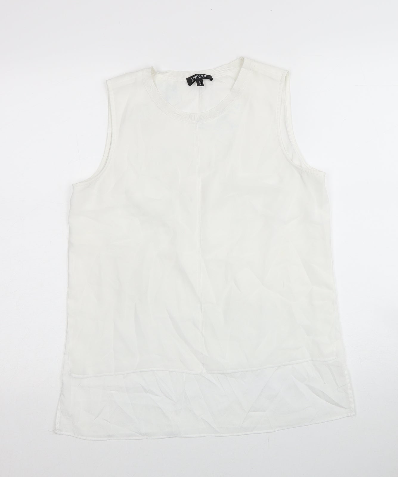 Episode Womens White Polyester Basic Tank Size S Round Neck