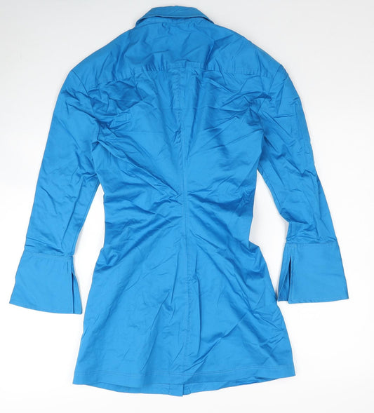 Zara Womens Blue Cotton Shirt Dress Size S Collared Button