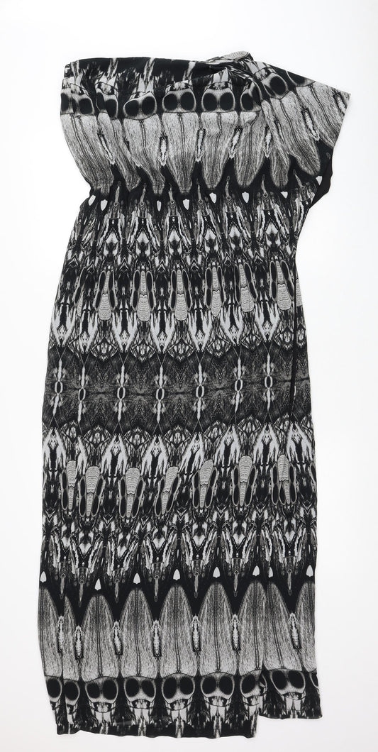 Abandon Womens Grey Geometric Polyester Tank Dress Size M One Shoulder Pullover